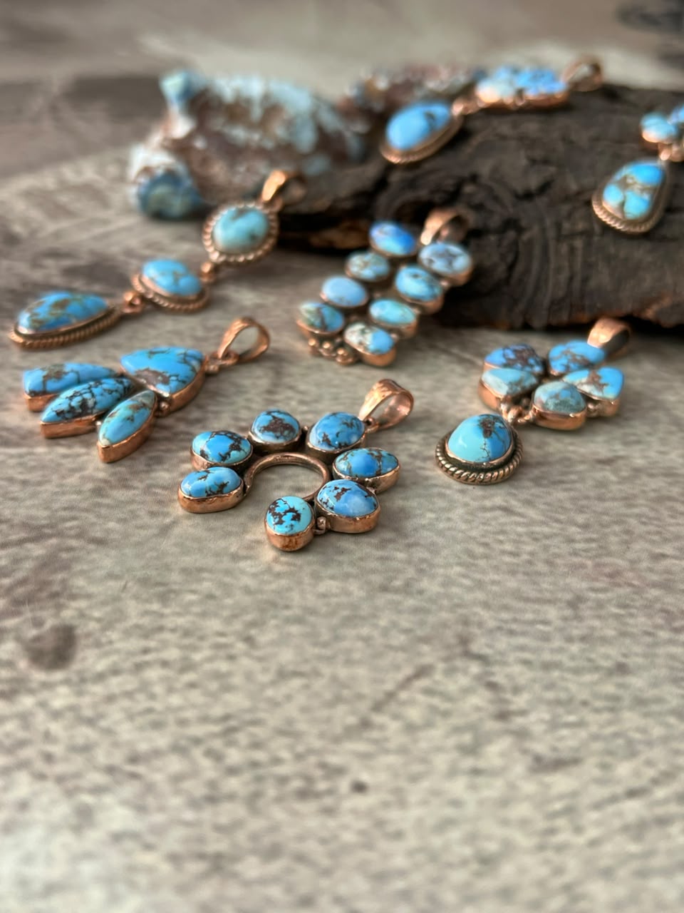 Handmade Golden Hills Turquoise Copper Collection: Pendant Signed Nizhoni
