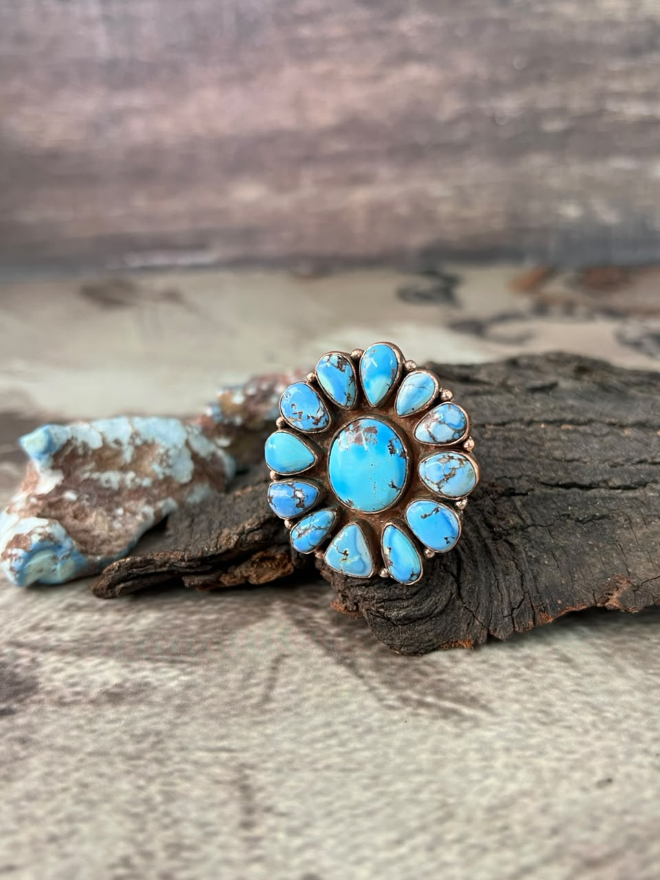 Handmade Golden Hills Turquoise Copper Collection: Adjustable Ring Signed Nizhoni
