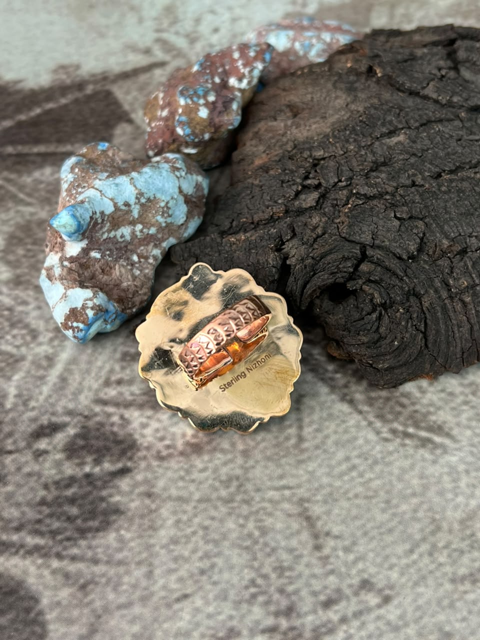 Handmade Golden Hills Turquoise Copper Collection: Adjustable Ring Signed Nizhoni