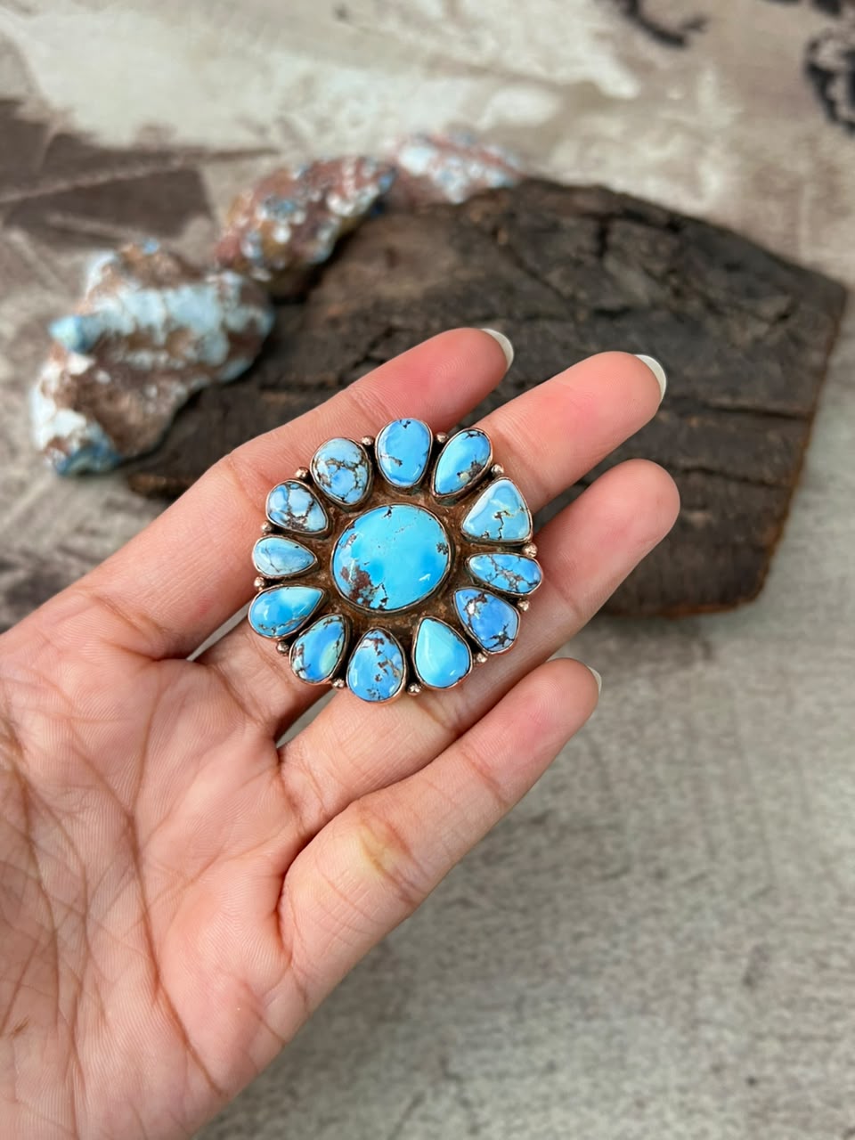 Handmade Golden Hills Turquoise Copper Collection: Adjustable Ring Signed Nizhoni