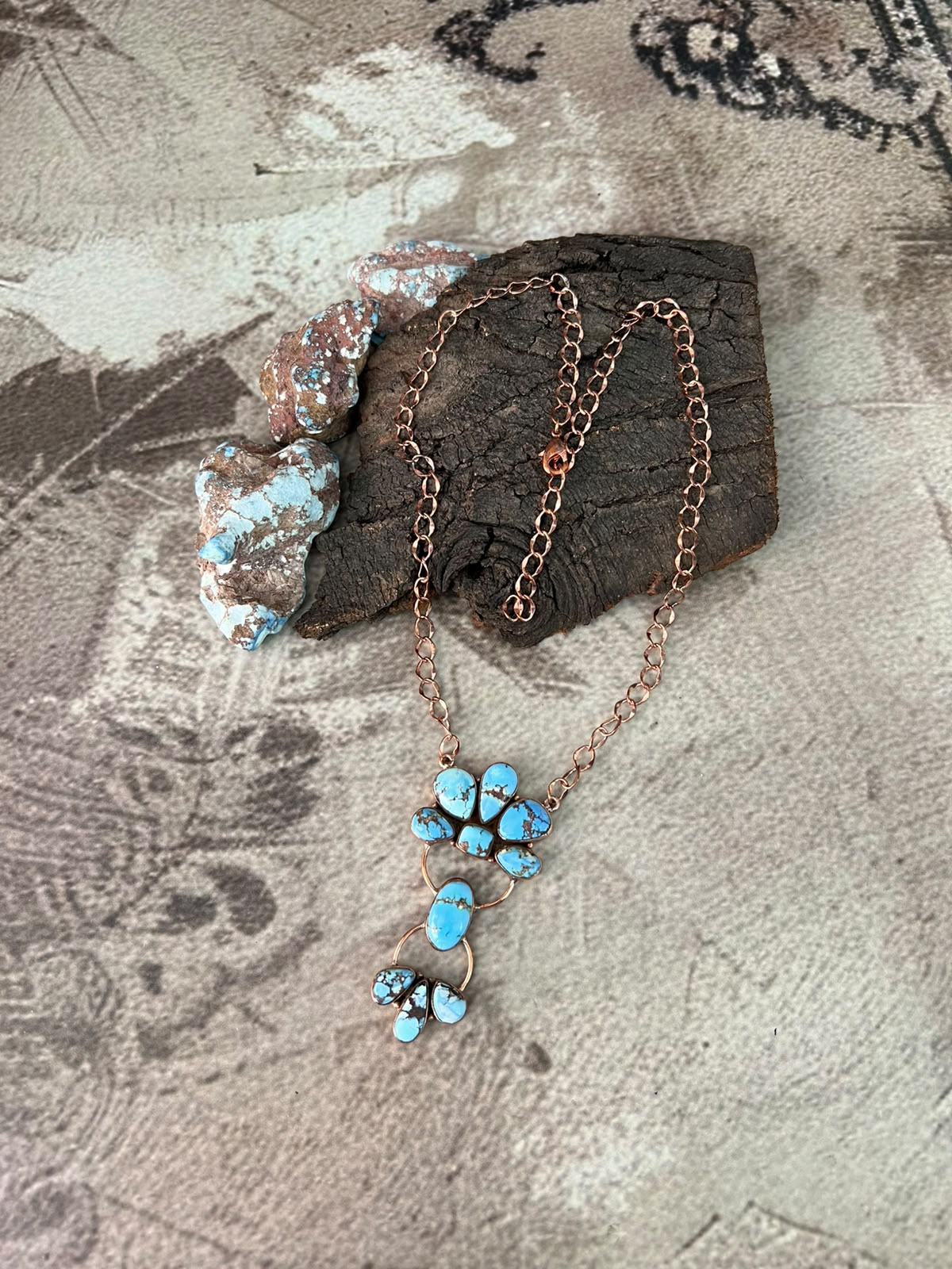 Handmade Golden Hills Turquoise Copper Collection: Necklace Signed Nizhoni