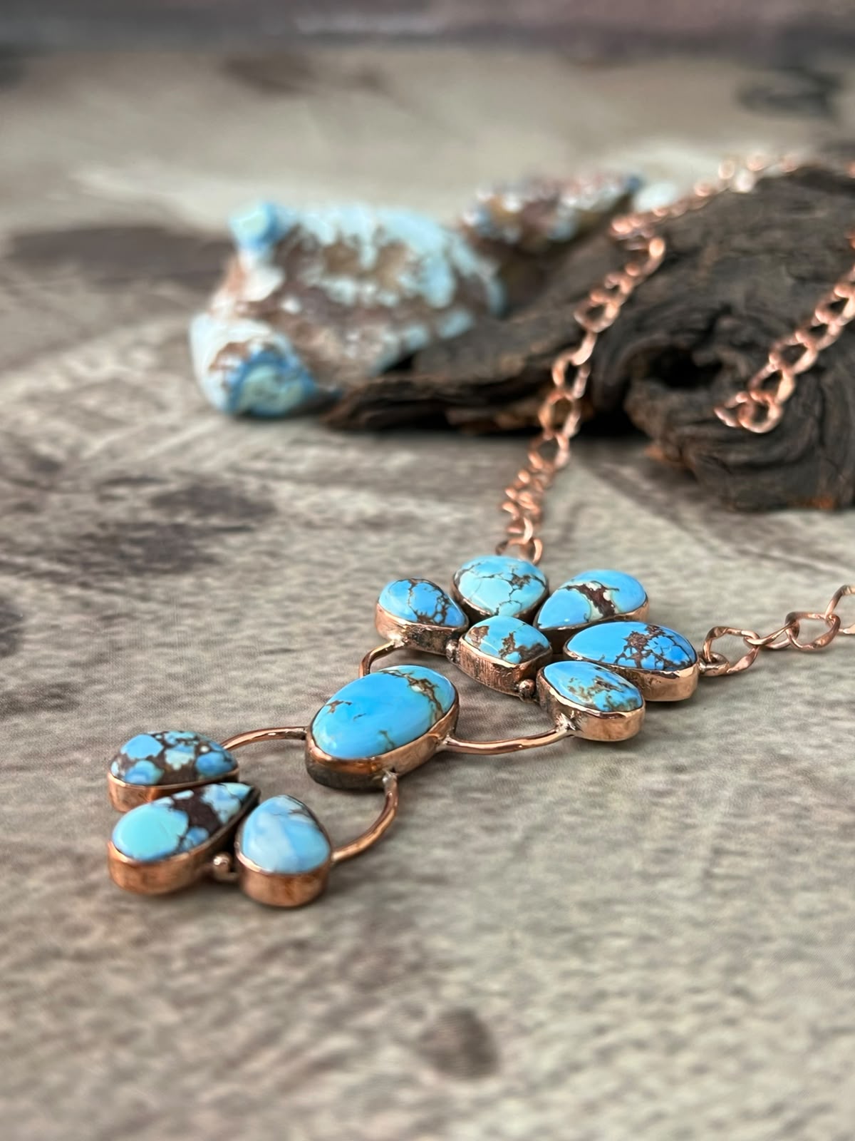 Handmade Golden Hills Turquoise Copper Collection: Necklace Signed Nizhoni