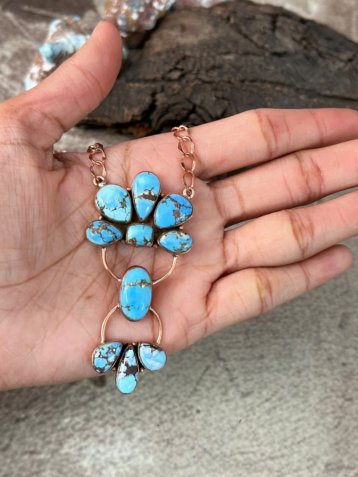 Handmade Golden Hills Turquoise Copper Collection: Necklace Signed Nizhoni
