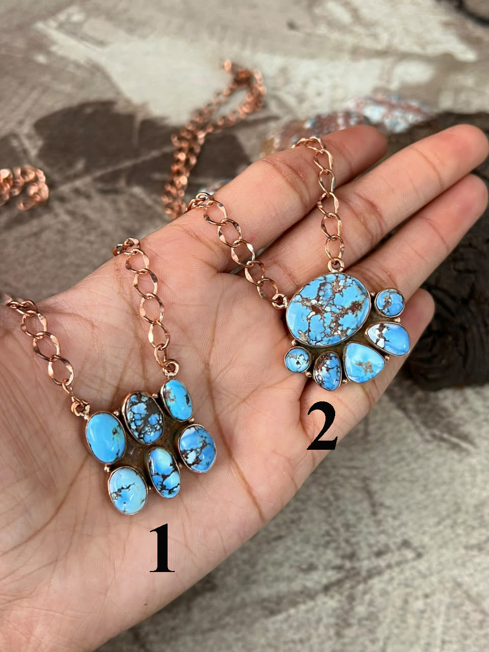 Handmade Golden Hills Turquoise Copper Collection: Necklace Signed Nizhoni