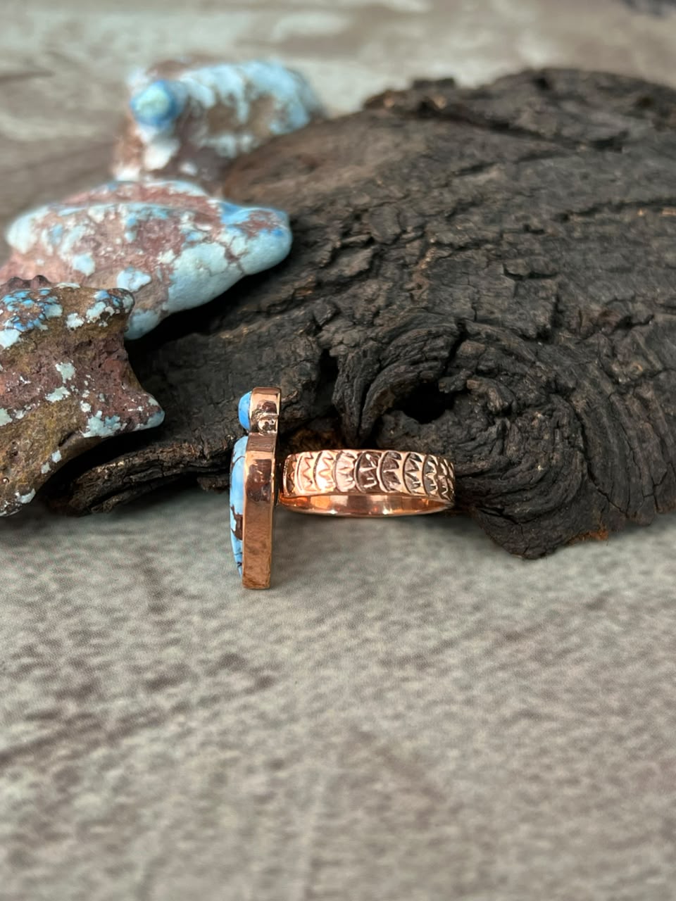 Handmade Golden Hills Turquoise Copper Collection: Heart Adjustable Ring Signed Nizhoni
