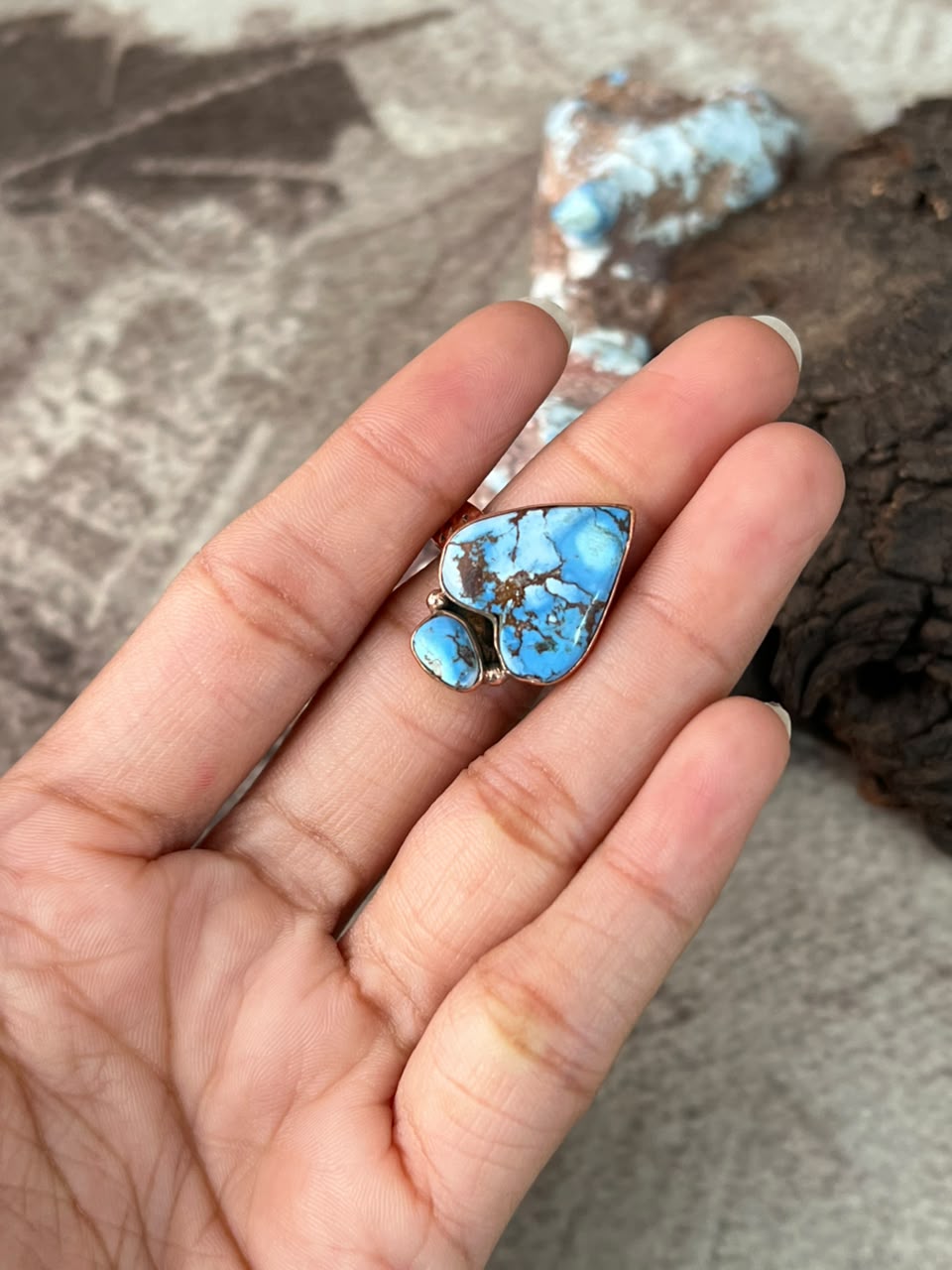 Handmade Golden Hills Turquoise Copper Collection: Heart Adjustable Ring Signed Nizhoni