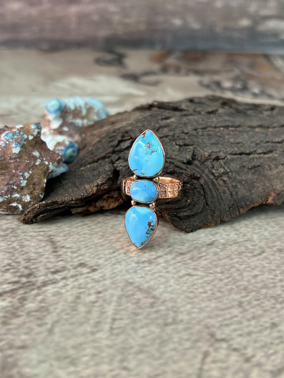 Handmade Golden Hills Turquoise Copper Collection: Adjustable Ring Signed Nizhoni