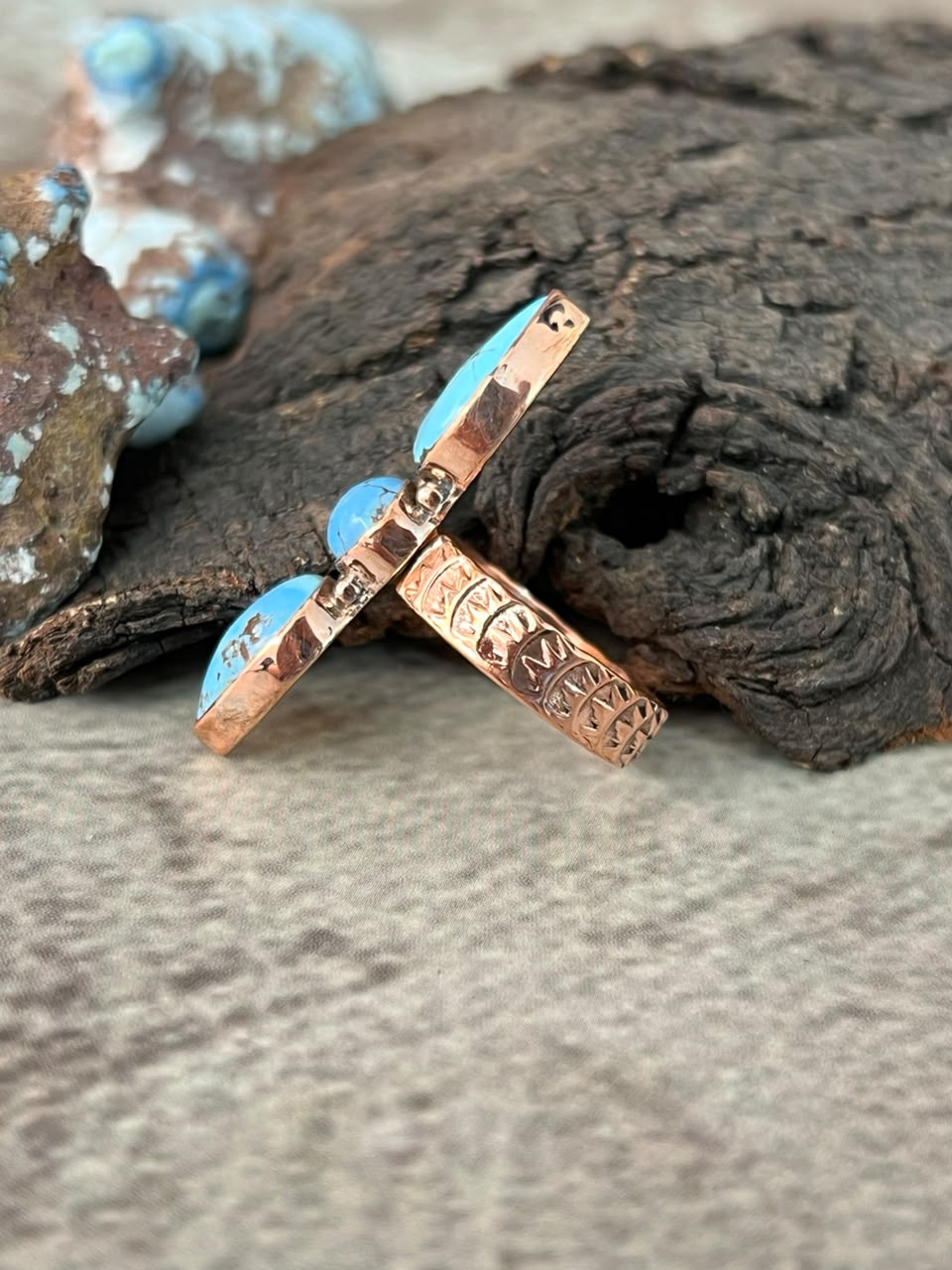 Handmade Golden Hills Turquoise Copper Collection: Adjustable Ring Signed Nizhoni