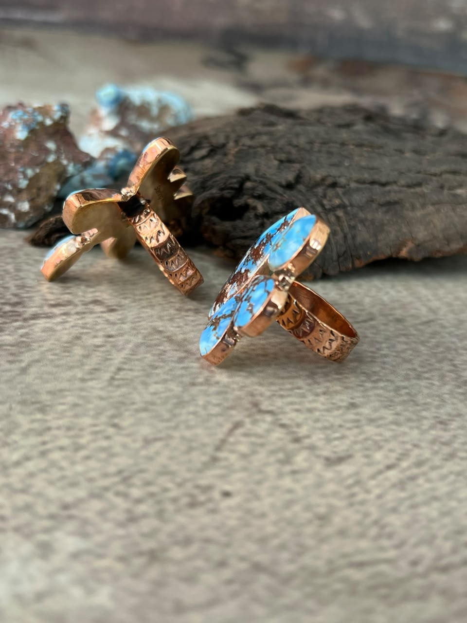 Handmade Golden Hills Turquoise Copper Collection: Adjustable Ring Signed Nizhoni