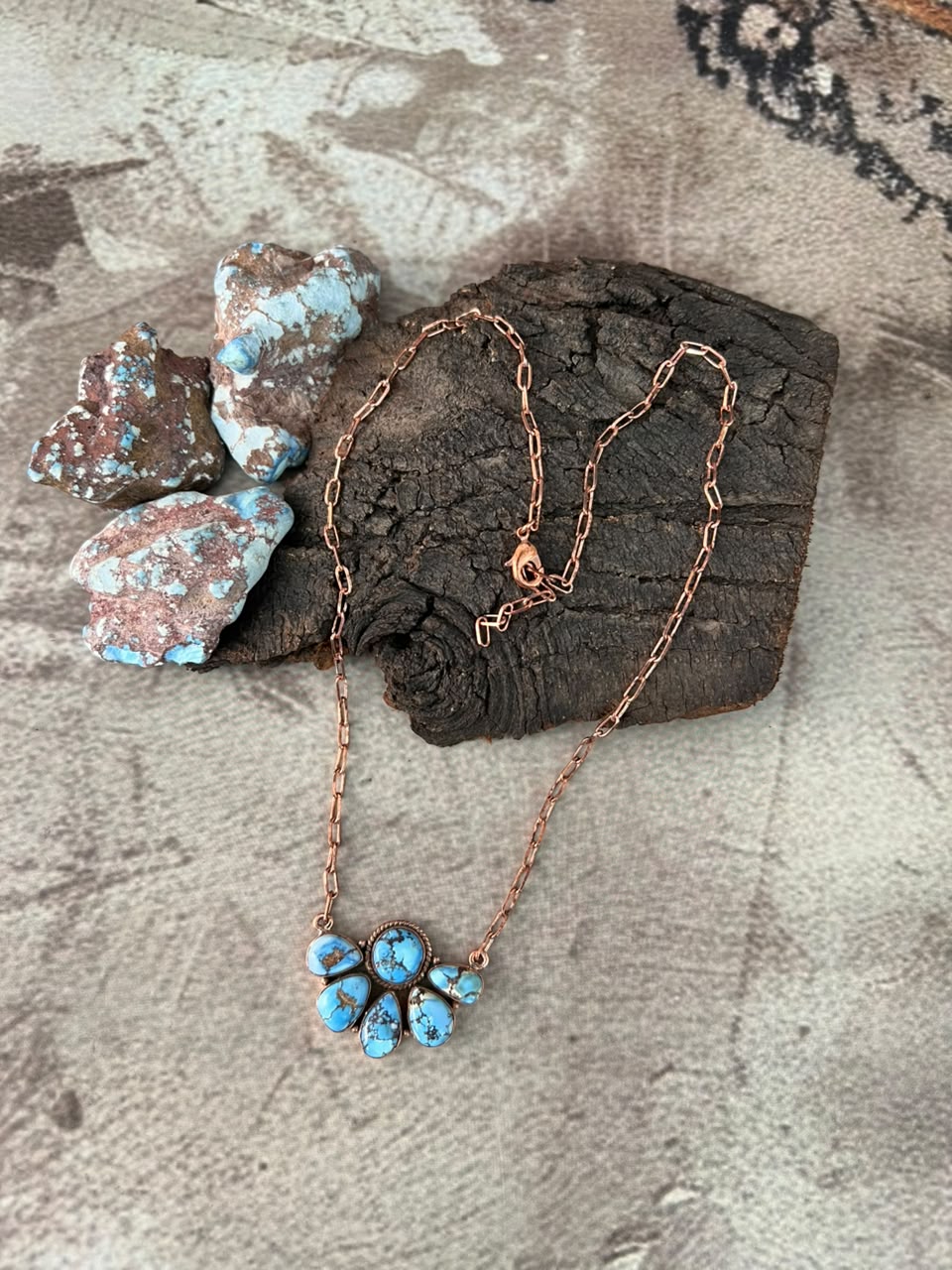 Handmade Golden Hills Turquoise Copper Collection: Necklace Signed Nizhoni