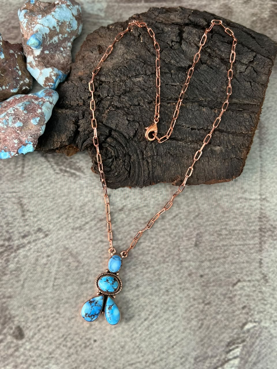 Handmade Golden Hills Turquoise Copper Collection: Necklace Signed Nizhoni