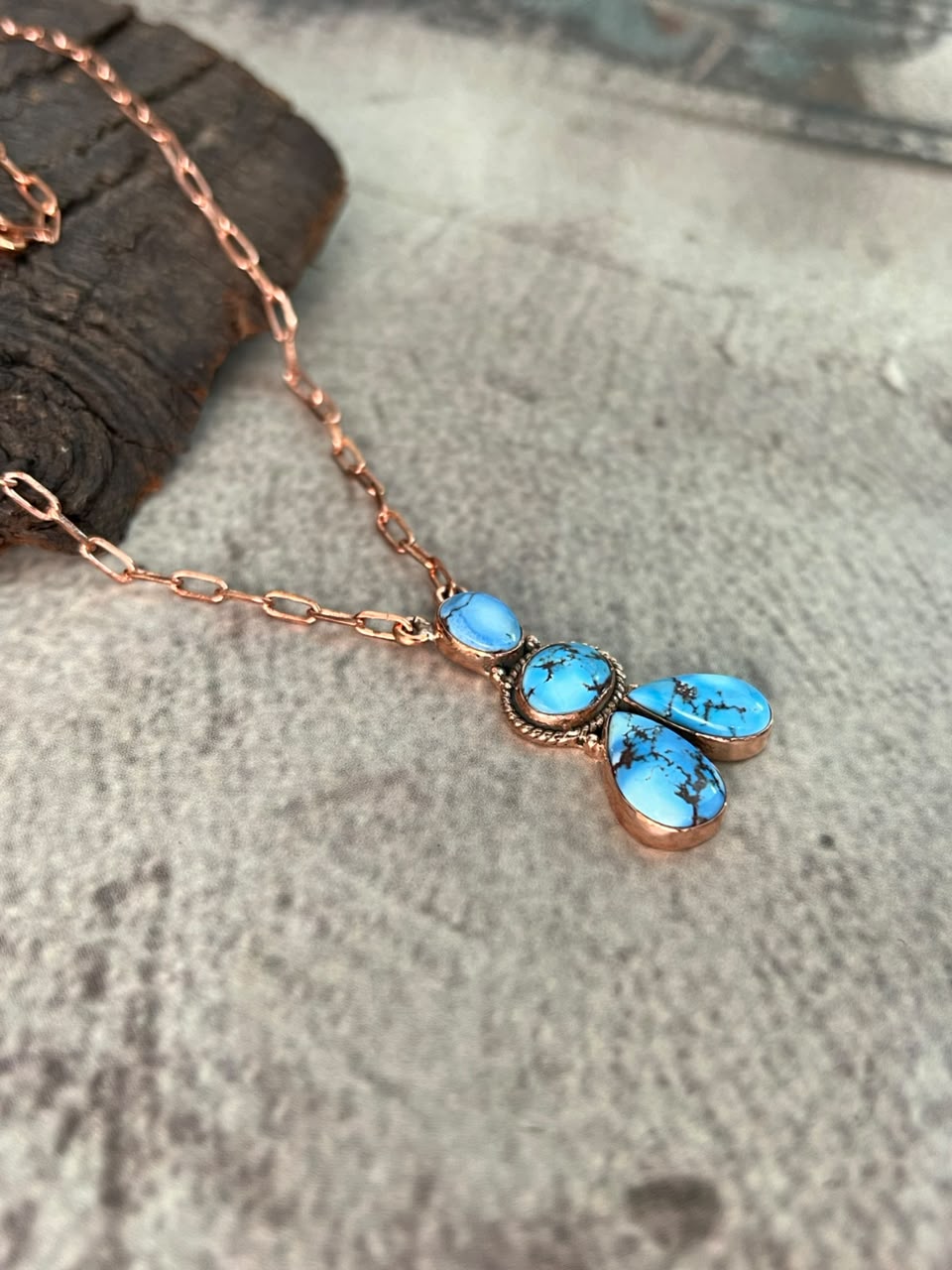 Handmade Golden Hills Turquoise Copper Collection: Necklace Signed Nizhoni