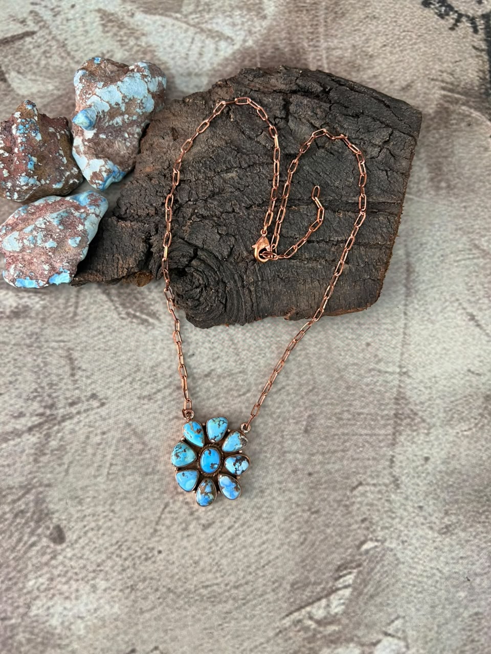 Handmade Golden Hills Turquoise Copper Collection: Necklace Signed Nizhoni
