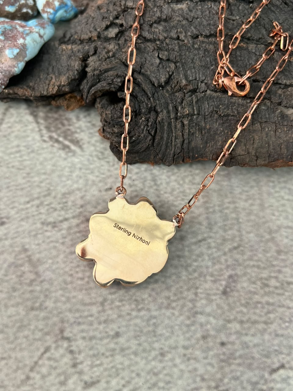 Handmade Golden Hills Turquoise Copper Collection: Necklace Signed Nizhoni