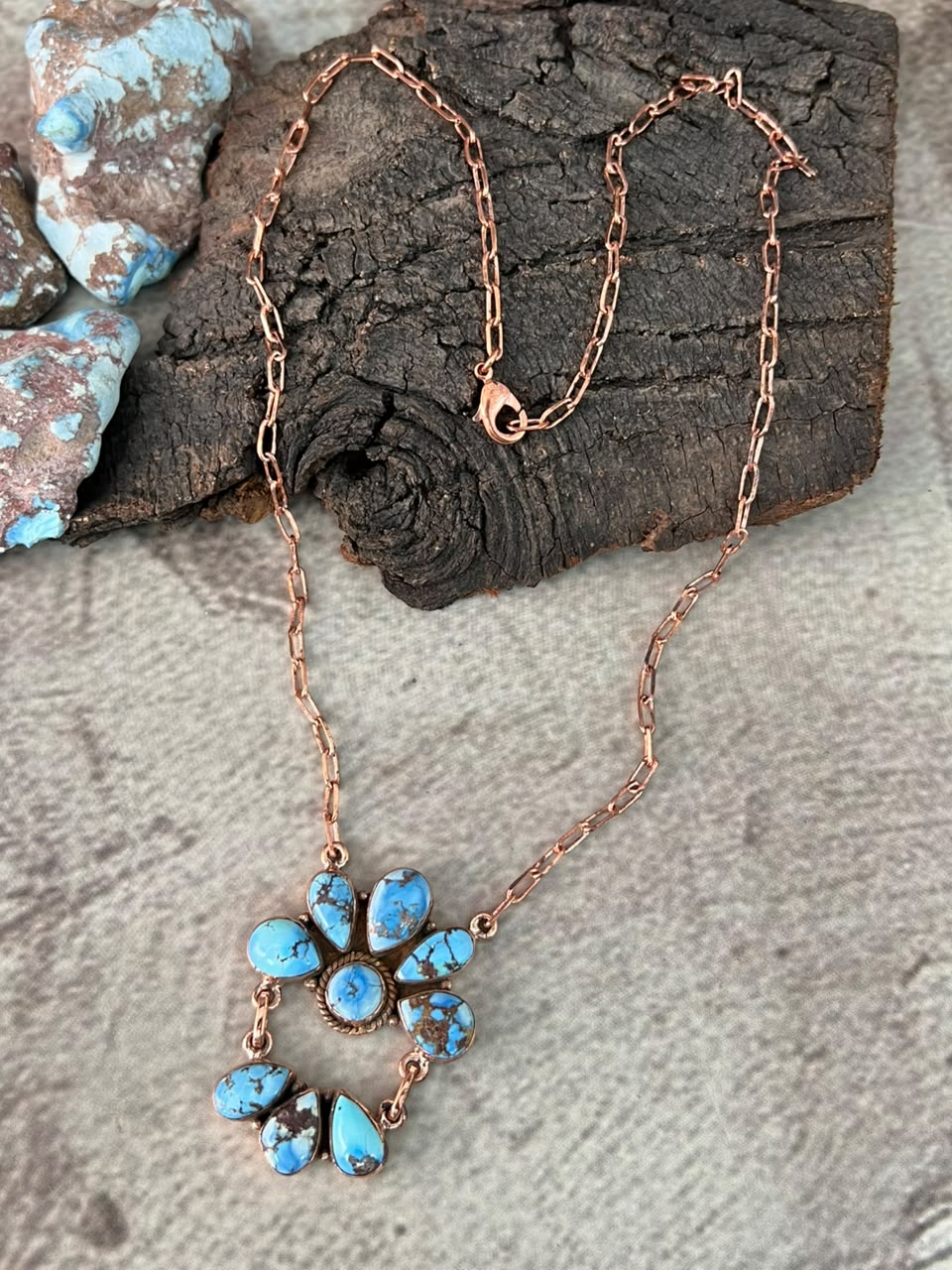 Handmade Golden Hills Turquoise Copper Collection: Necklace Signed Nizhoni