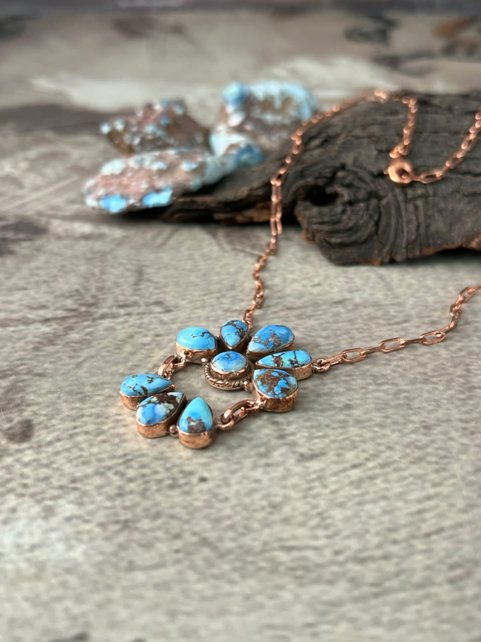 Handmade Golden Hills Turquoise Copper Collection: Necklace Signed Nizhoni