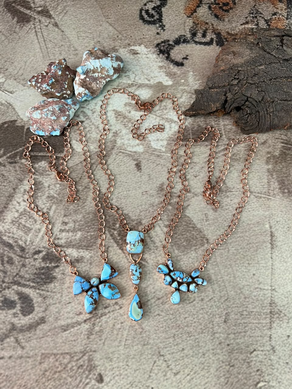 Handmade Golden Hills Turquoise Copper Collection: Necklace Signed Nizhoni