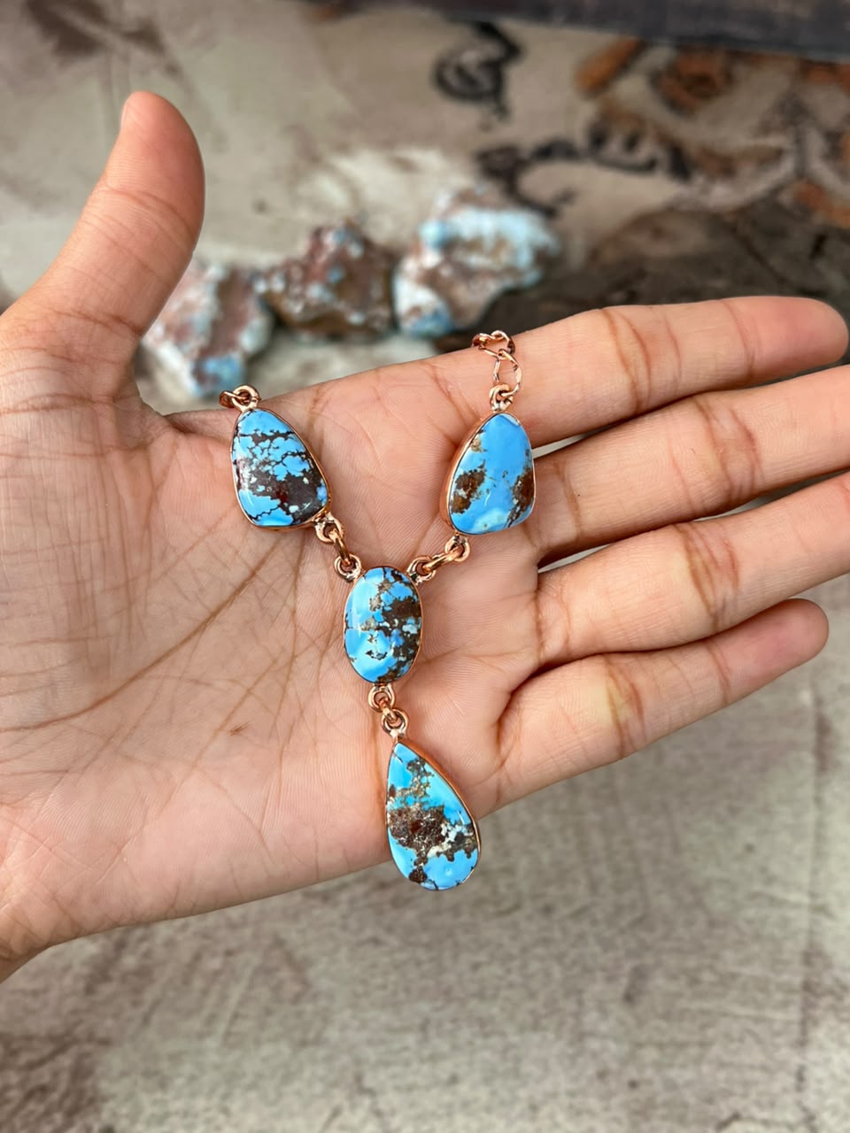 Handmade Golden Hills Turquoise Copper Collection: Necklace Signed Nizhoni