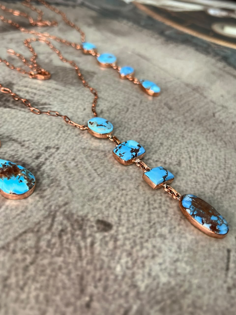 Handmade Golden Hills Turquoise Copper Collection: Necklace Signed Nizhoni