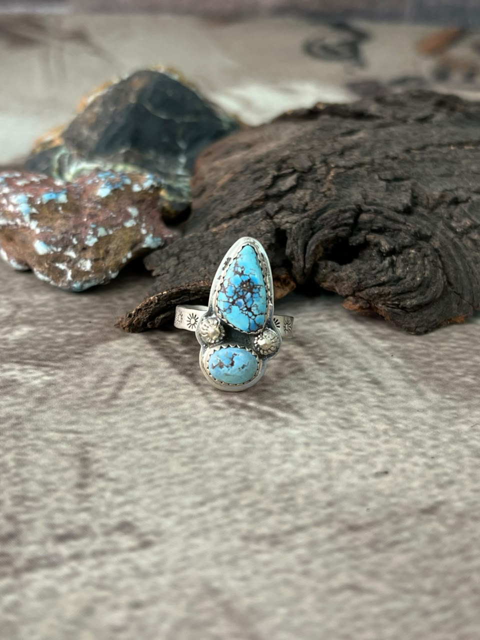 Handmade Sterling Silver Golden Hills Turquoise Adjustable Ring Signed Nizhoni