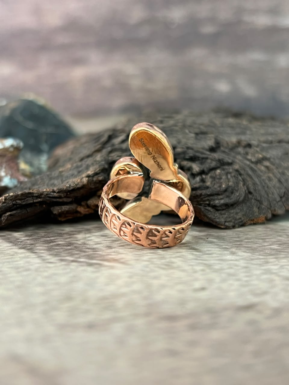 Handmade White Water Turquoise Copper Collection: Adjustable Ring Signed Nizhoni
