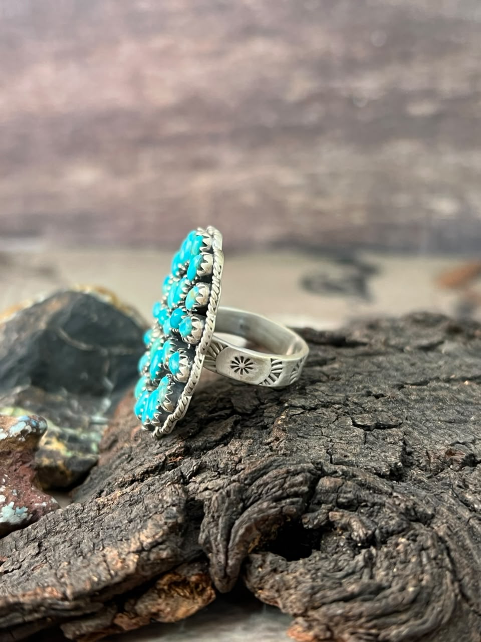 Handmade Sterling Silver Kingman Turquoise Adjustable Ring Signed Nizhoni