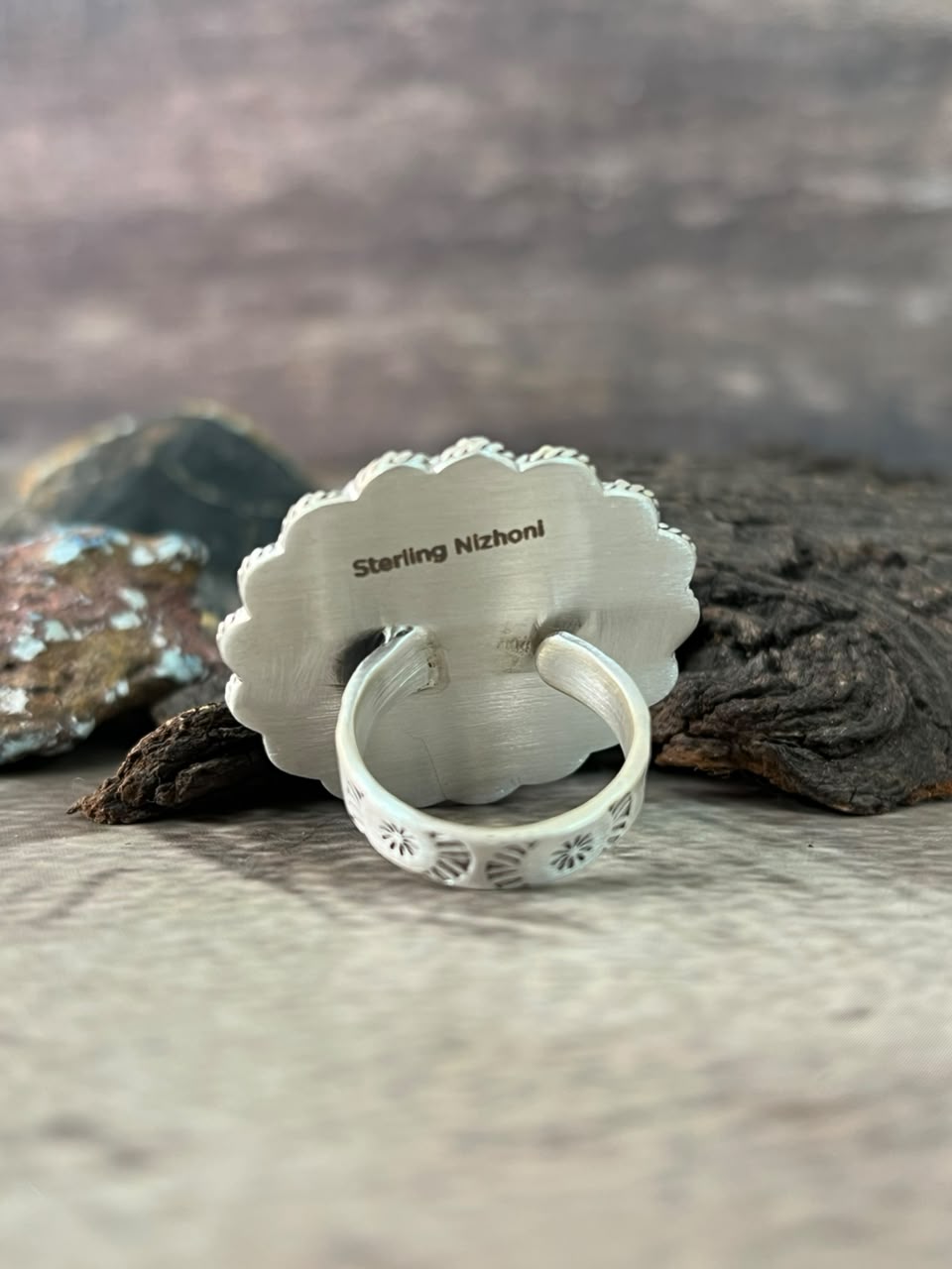 Handmade Sterling Silver Kingman Turquoise Adjustable Ring Signed Nizhoni