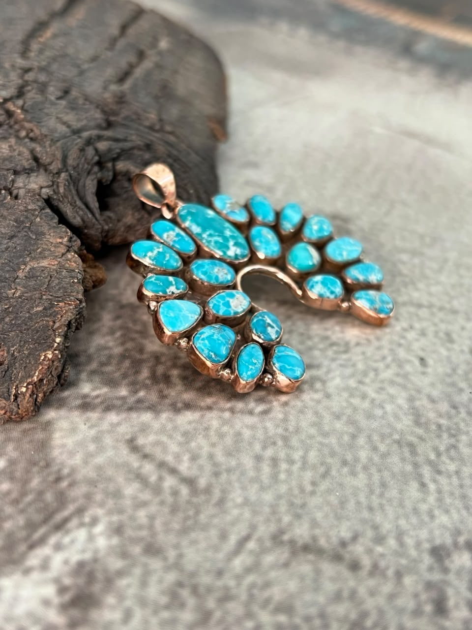 Handmade White Water Turquoise Copper Collection: Naja Pendant Signed Nizhoni