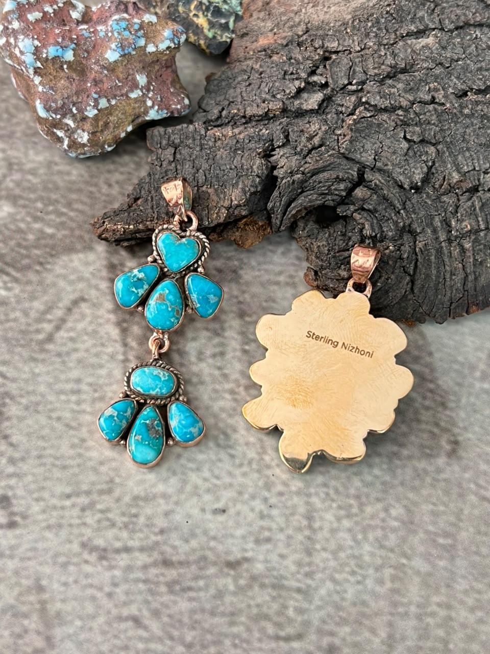Handmade White Water Turquoise Copper Collection: Pendant Signed Nizhoni