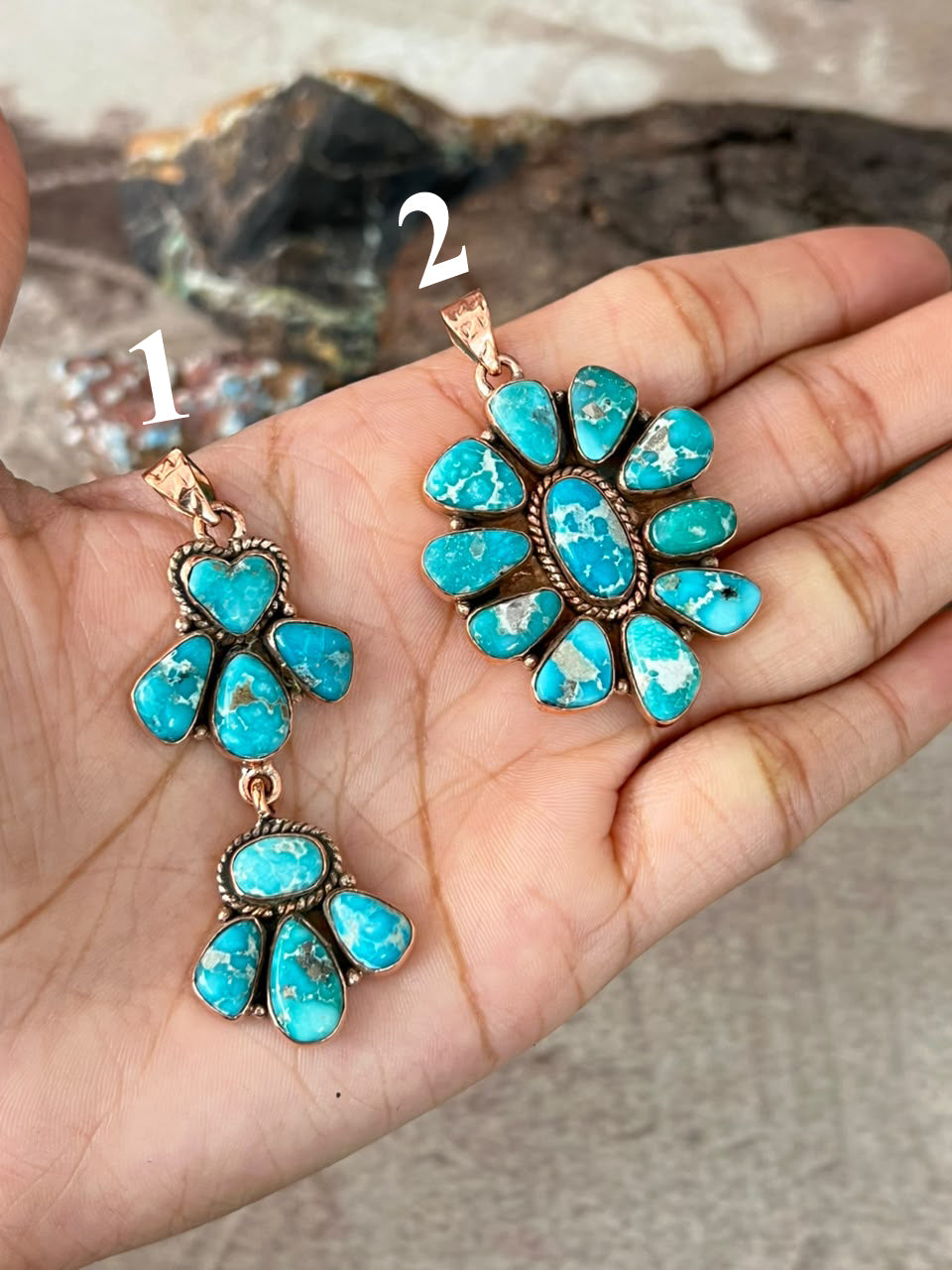 Handmade White Water Turquoise Copper Collection: Pendant Signed Nizhoni