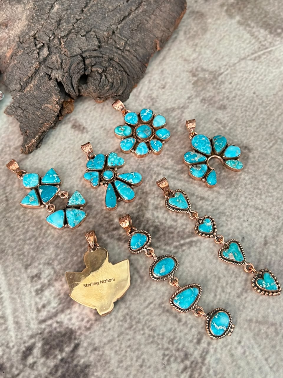 Handmade White Water Turquoise Copper Collection: Pendant Signed Nizhoni