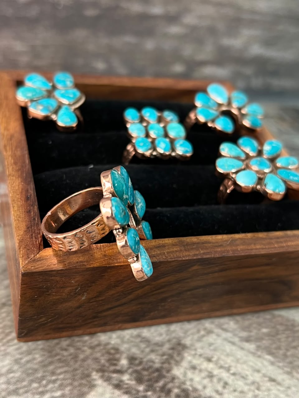 Handmade White Water Turquoise Copper Collection: Adjustable Ring Signed Nizhoni