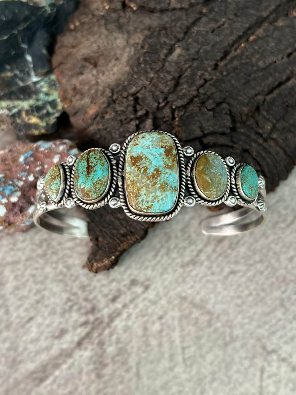 Handmade Sterling Silver Number 8 Turquoise Cuff Bracelet Signed Nizhoni