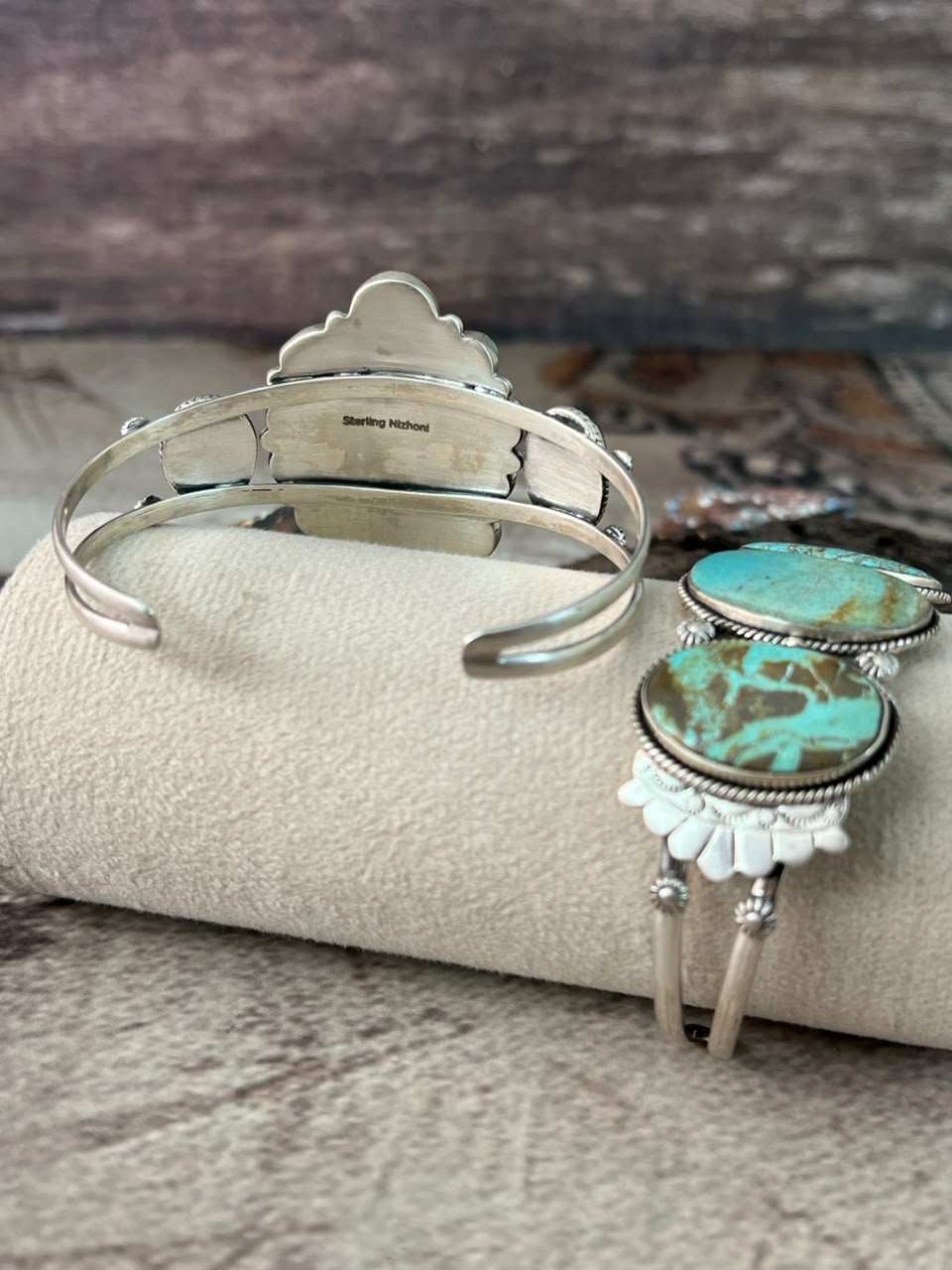 Handmade Sterling Silver Number 8 Turquoise Cuff Bracelet Signed Nizhoni
