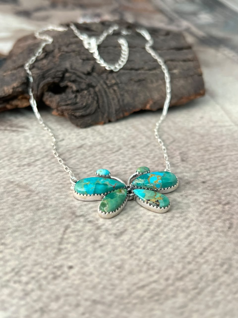 Handmade Sterling Silver Kingman Turquoise Butterfly Necklace Signed Nizhoni