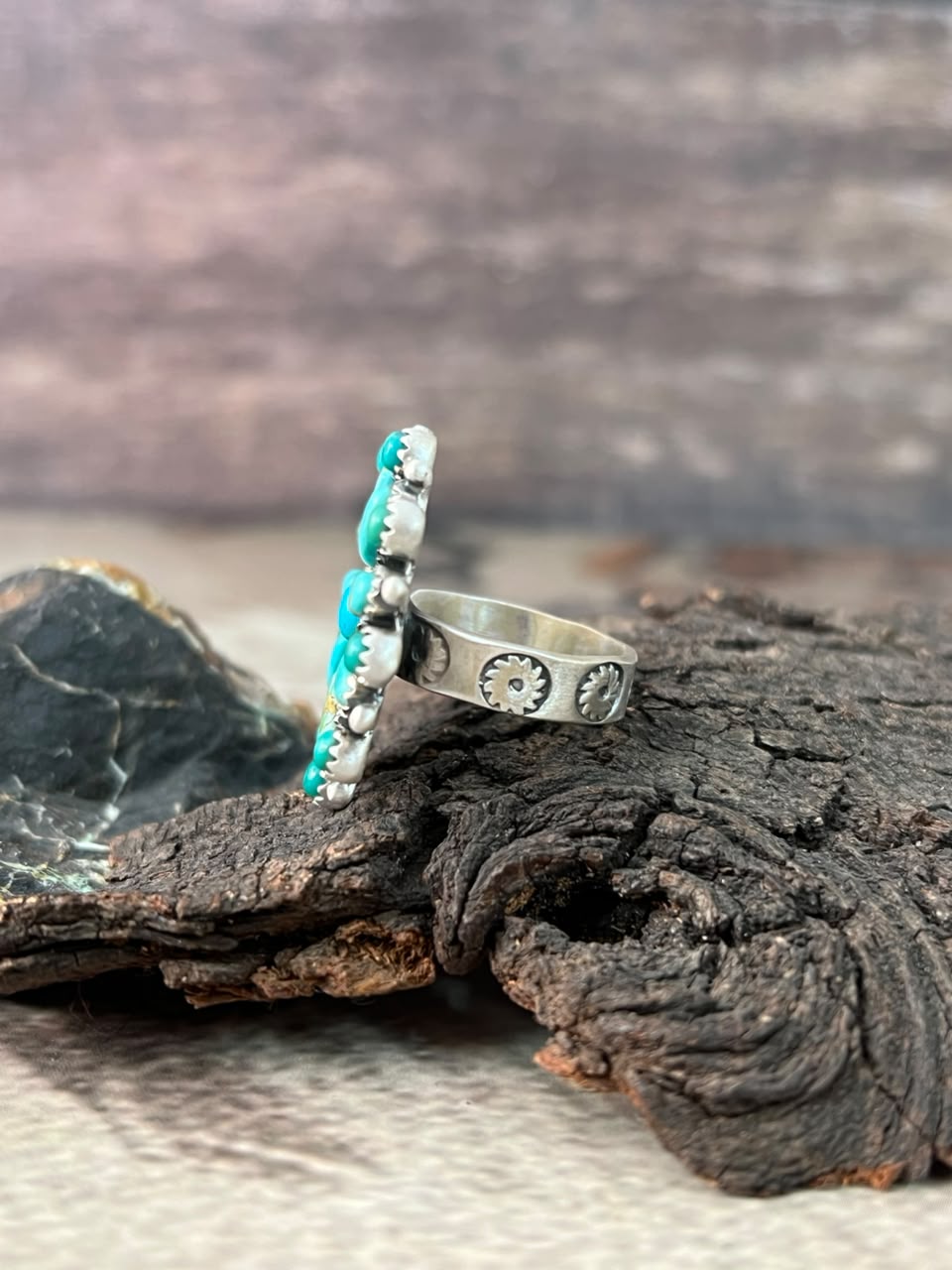 Handmade Sterling Silver Kingman Turquoise Adjustable Ring Signed Nizhoni