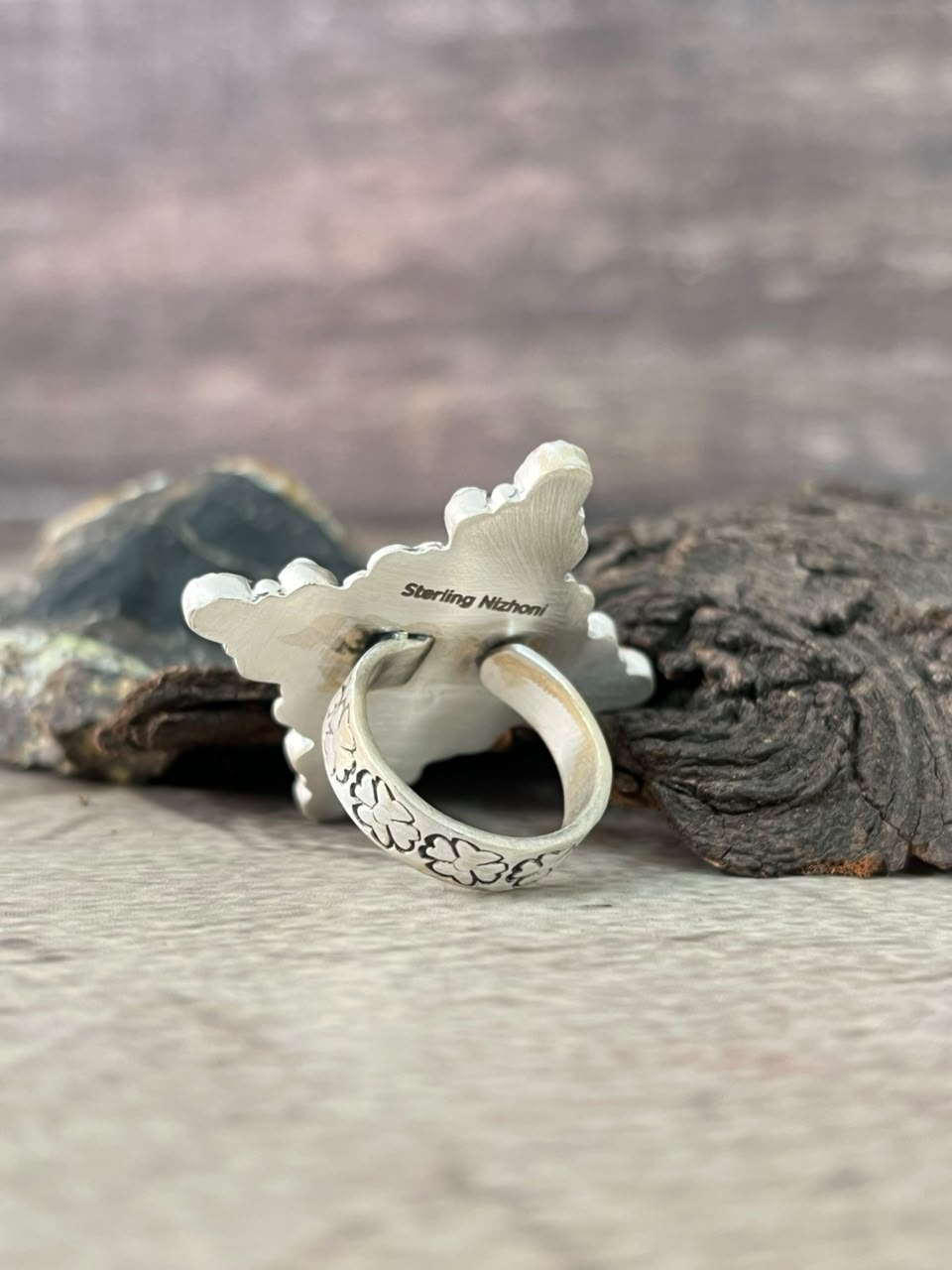 Handmade Sterling Silver Orange Mojave with White Buffalo Adjustable Ring Signed Nizhoni