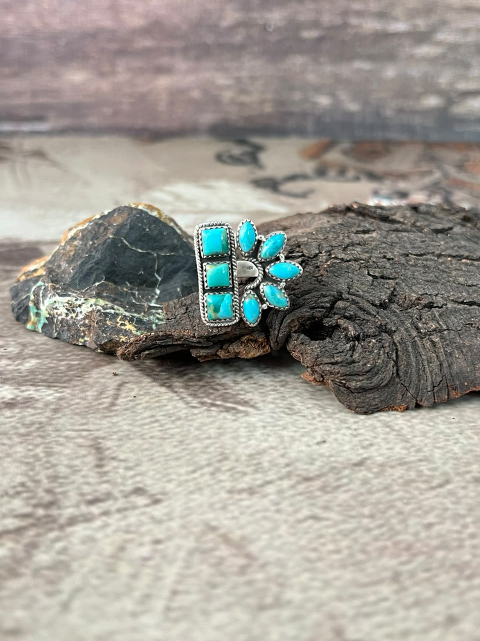 Handmade Sterling Silver Kingman Turquoise Adjustable Ring Signed Nizhoni