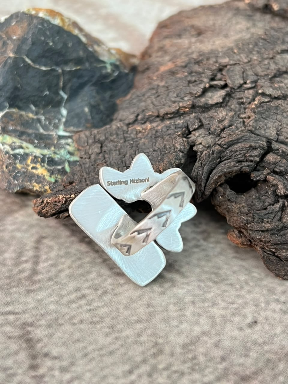 Handmade Sterling Silver Kingman Turquoise Adjustable Ring Signed Nizhoni