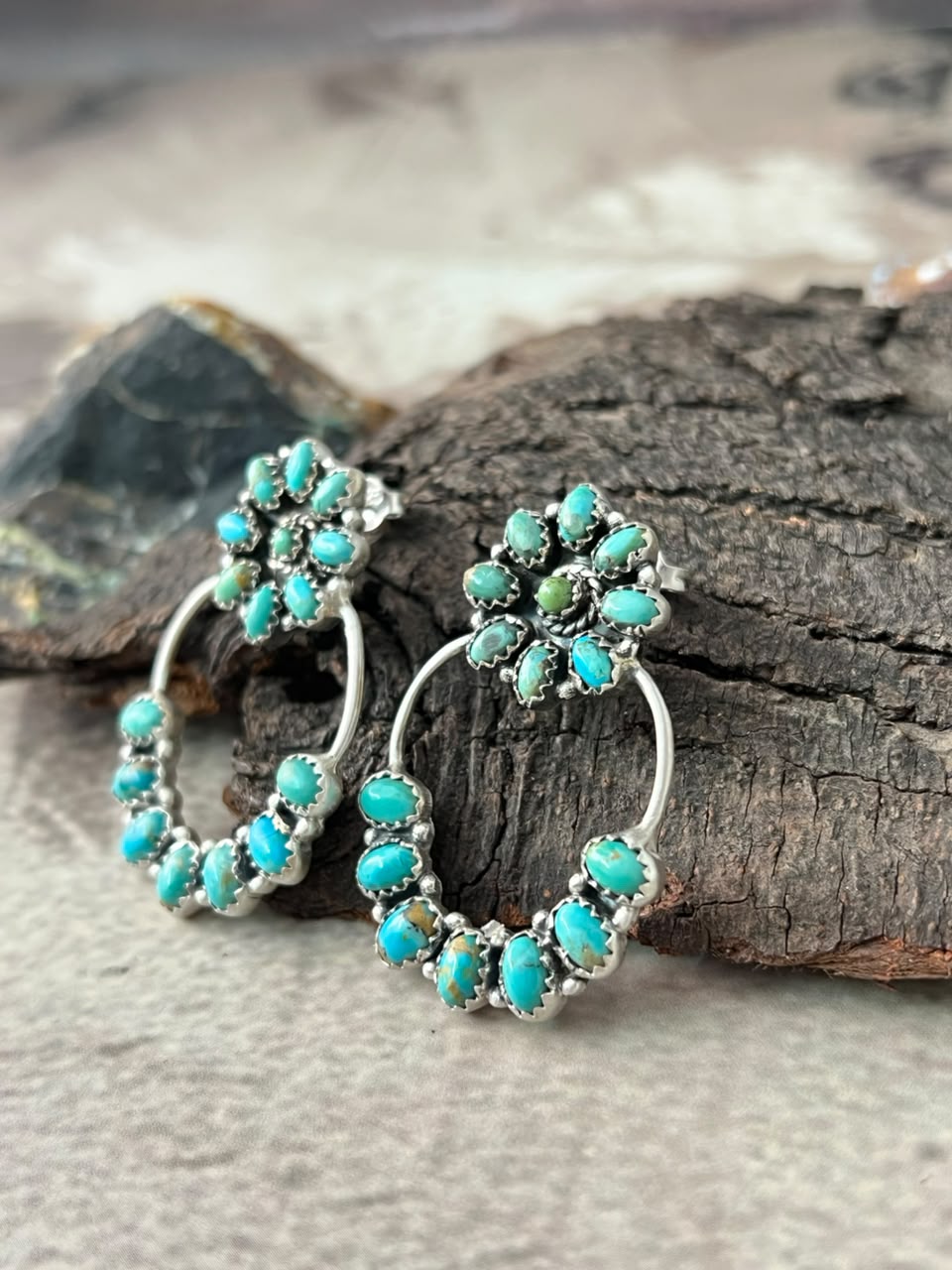 Handmade Sterling Silver Kingman Turquoise Post Earrings Signed Nizhoni