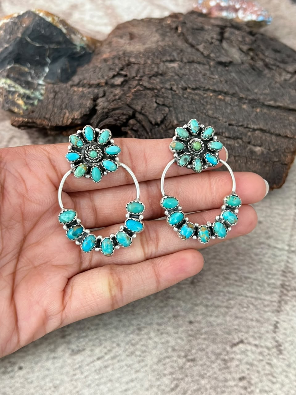 Handmade Sterling Silver Kingman Turquoise Post Earrings Signed Nizhoni