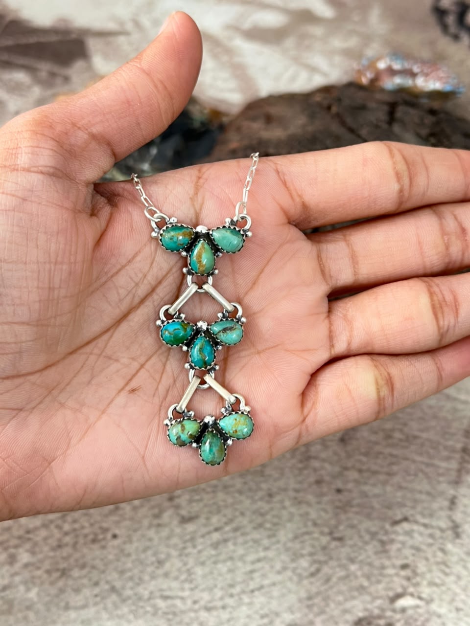 Handmade Sterling Silver Kingman Turquoise Necklace Signed Nizhoni