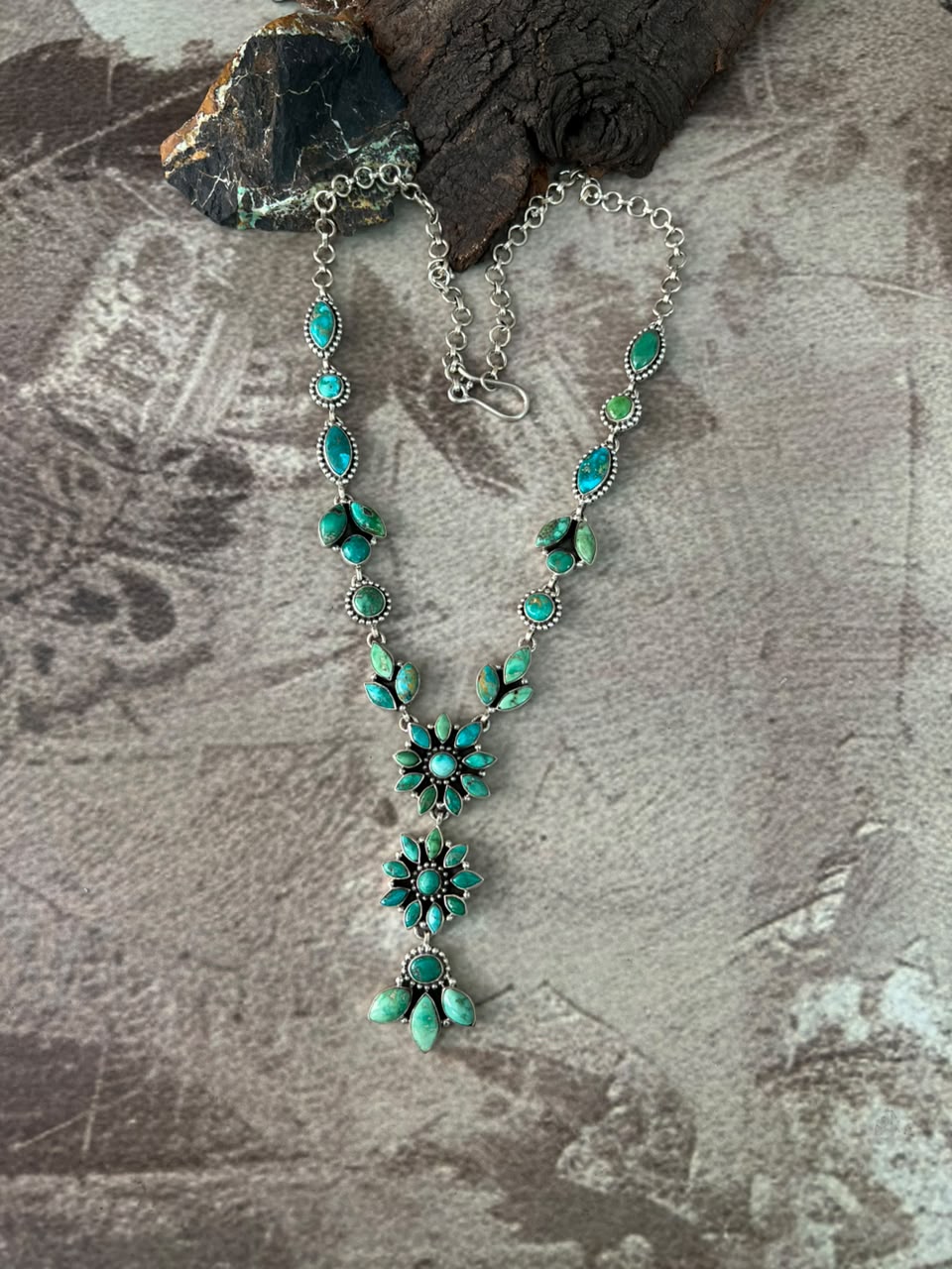 Handmade Sterling Silver Emerald Valley Turquoise Collection: Necklace Signed Nizhoni