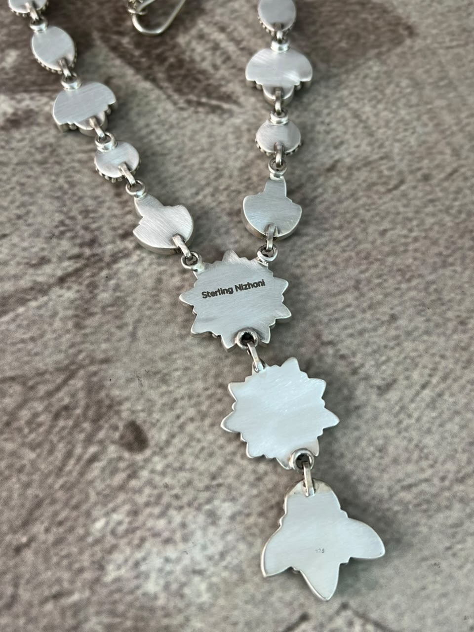 Handmade Sterling Silver Emerald Valley Turquoise Collection: Necklace Signed Nizhoni