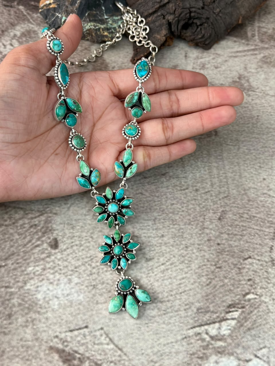 Handmade Sterling Silver Emerald Valley Turquoise Collection: Necklace Signed Nizhoni