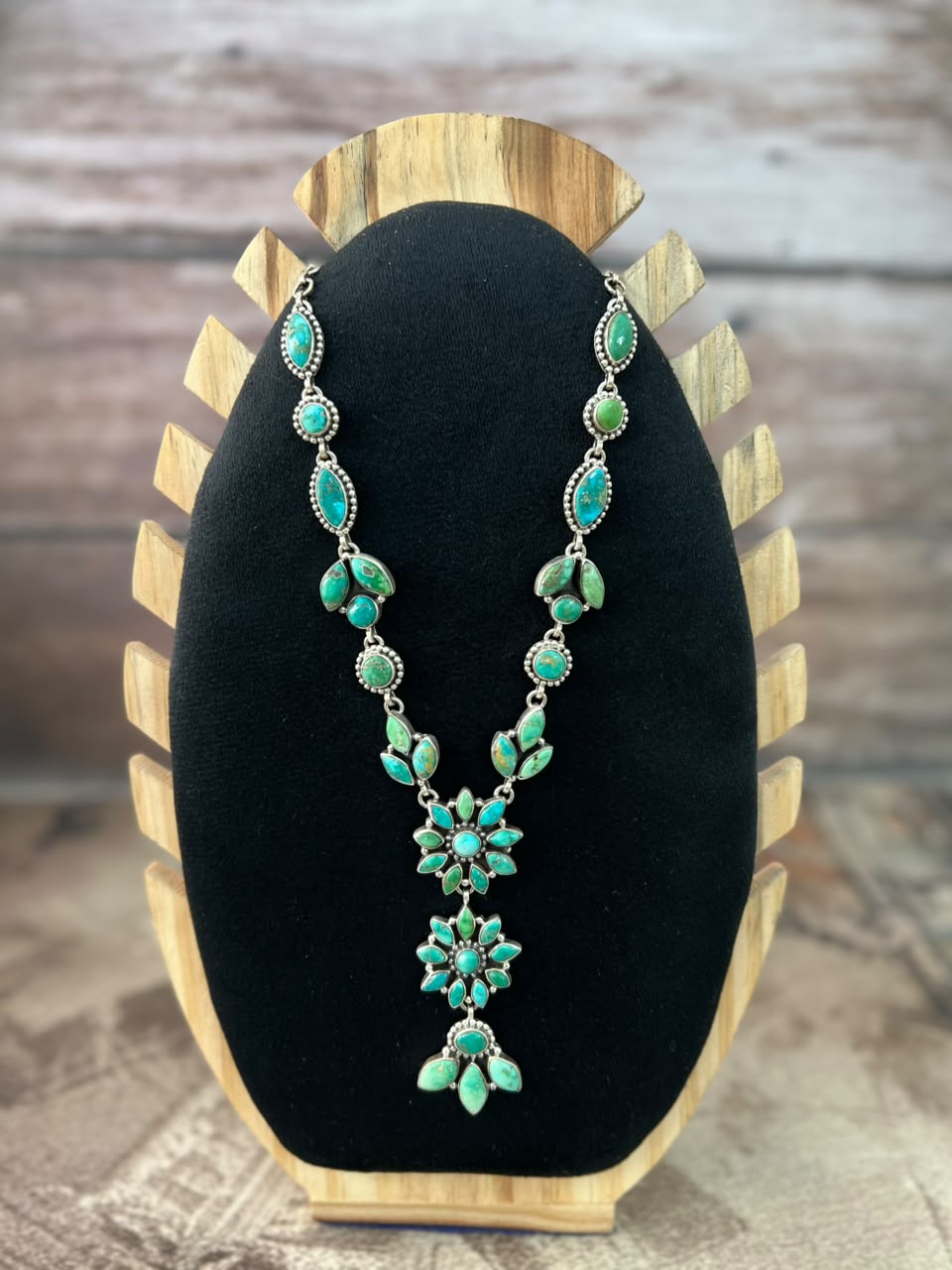Handmade Sterling Silver Emerald Valley Turquoise Collection: Necklace Signed Nizhoni