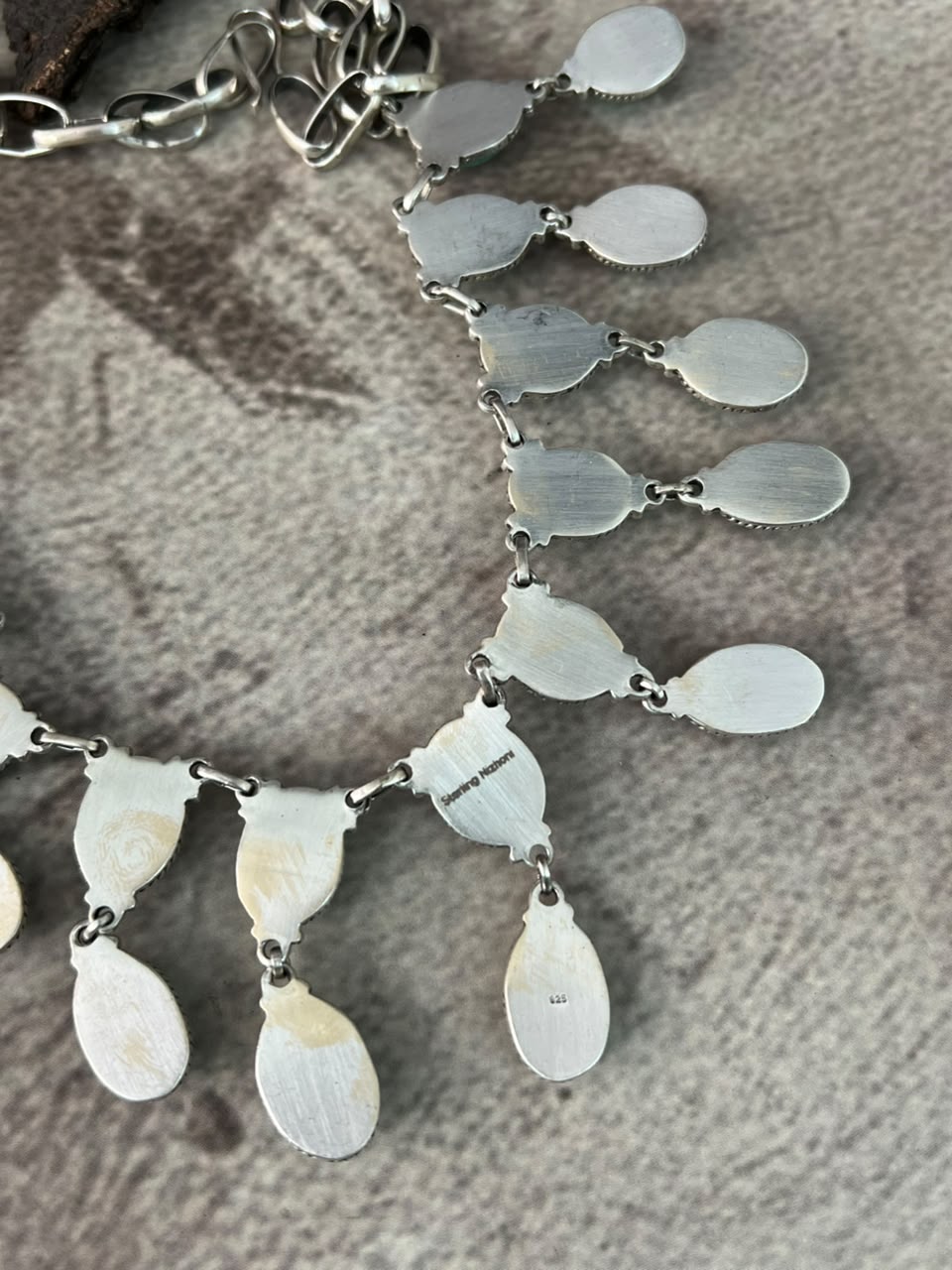 Handmade Sterling Silver Emerald Valley Turquoise Collection: Necklace Signed Nizhoni
