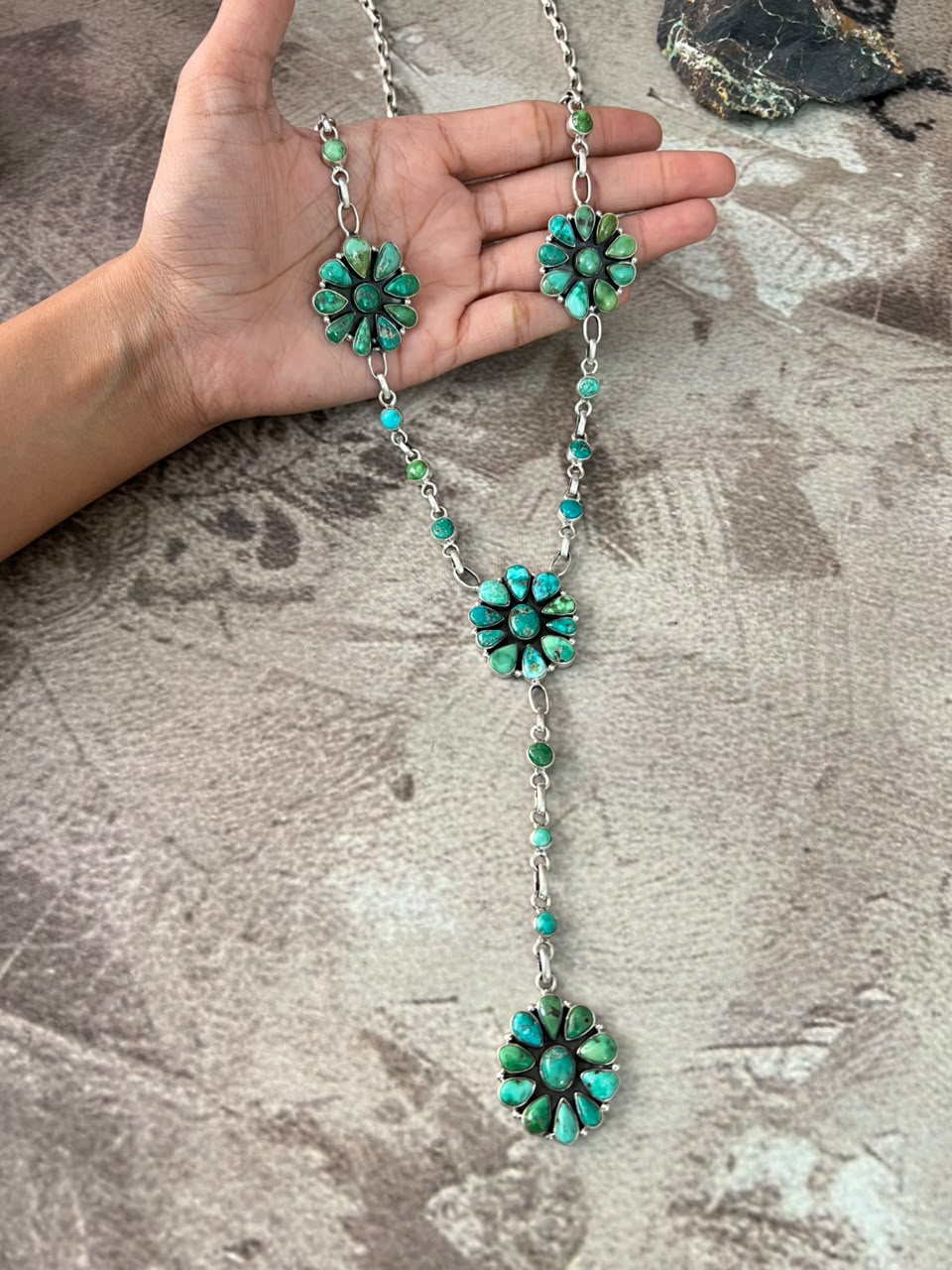Handmade Sterling Silver Emerald Valley Turquoise Collection: Necklace Signed Nizhoni