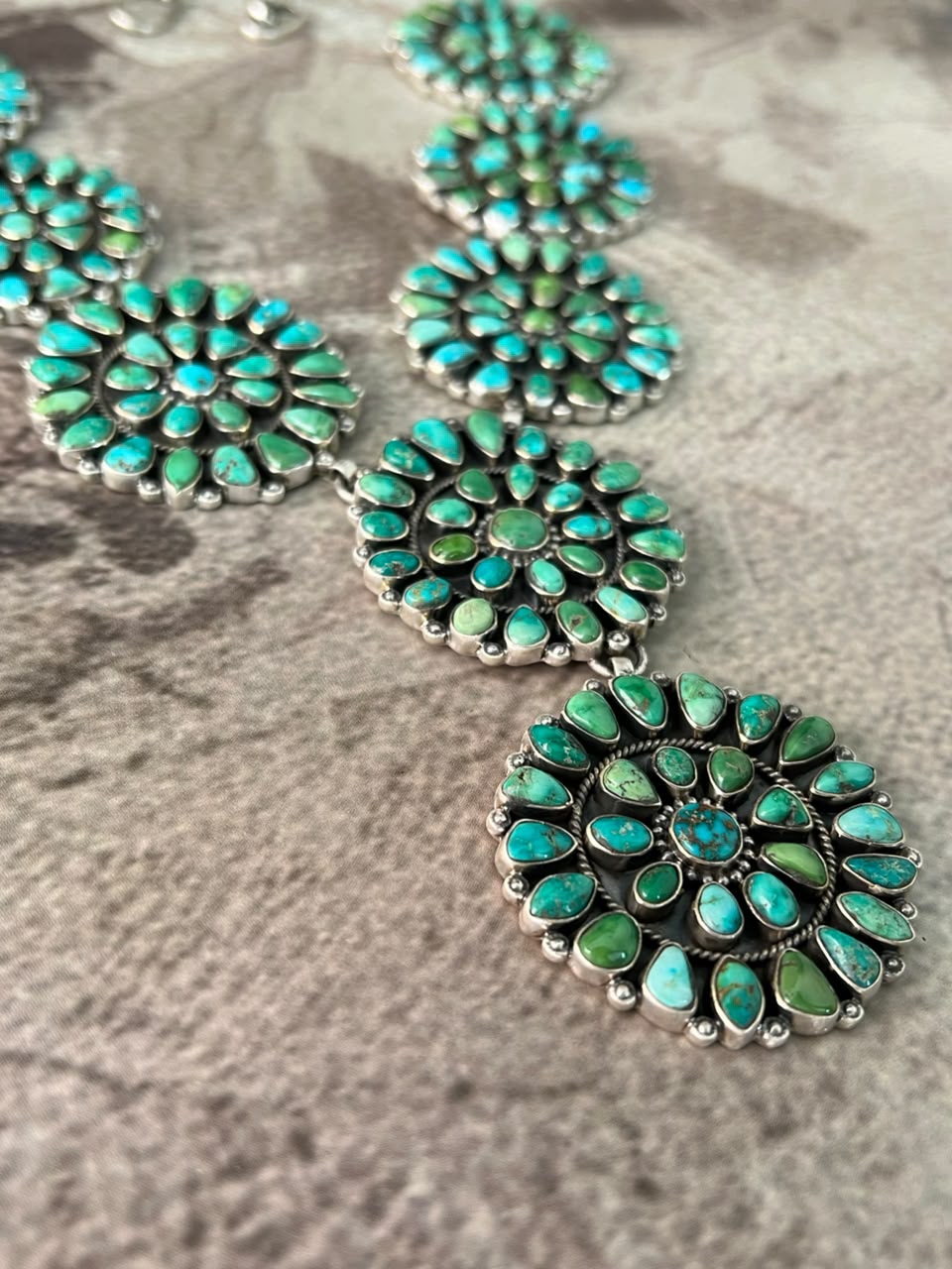 Handmade Sterling Silver Emerald Valley Turquoise Collection: Necklace Signed Nizhoni