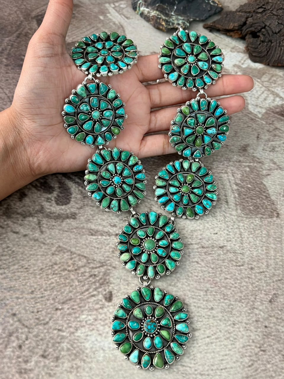 Handmade Sterling Silver Emerald Valley Turquoise Collection: Necklace Signed Nizhoni